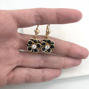 18K Gold Layered Oro Laminado Clear Cubic Zirconia Center with Black